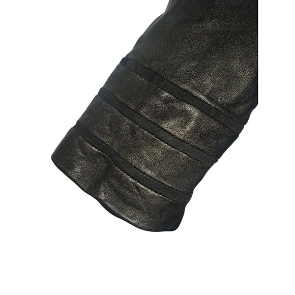 Pamela McCoy Womens Genuine Leather Trench Coat Black Mink Style Fur Collar M - Picture 4 of 7